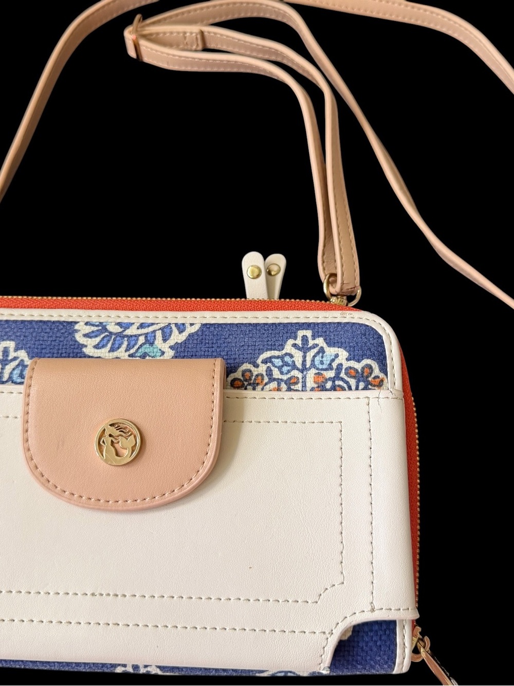 Spartina 449 Boheme Multi Phone Crossbody Wallet Blue Orange Paisley Linen